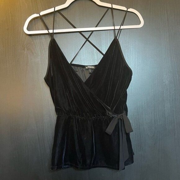 Express Black Velvet Strappy Faux Wrap Cami Tank Top Size Small - Picture 2 of 9